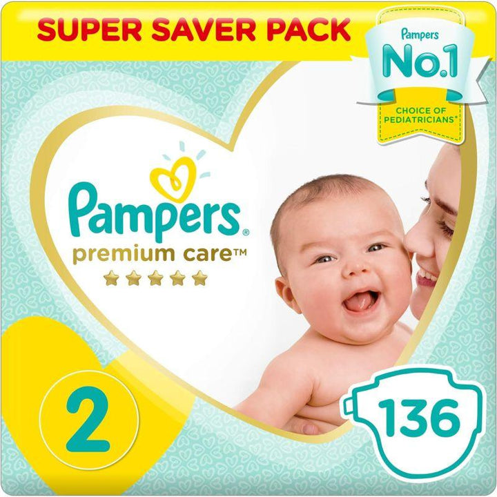 Pampers Premium Care Taped Diapers - Mini Size 2 - 136 Pieces - Zrafh.com - Your Destination for Baby & Mother Needs in Saudi Arabia