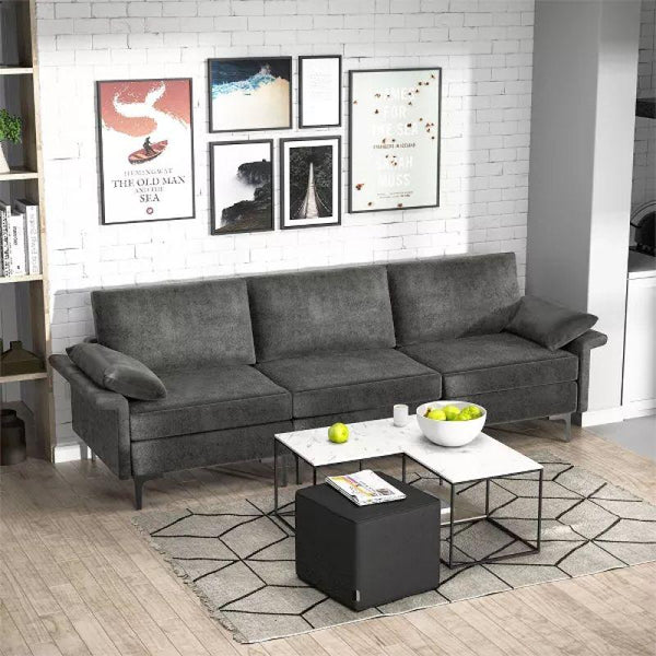 Stylish Gray Velvet 3-Seater Sofa - 240x85x45 cm - Swedish Wood By Alhome - Zrafh.com - Your Destination for Baby & Mother Needs in Saudi Arabia