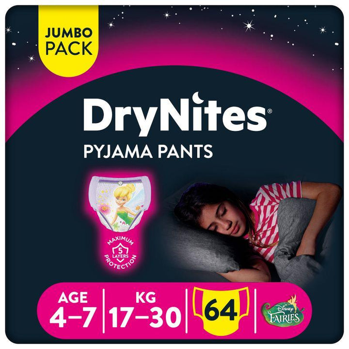 Huggies Drynites Bed Wetting Diaper Pyjama Pants - Jumbo Pack - 64 Pieces - 4-7 Years - Zrafh.com - Your Destination for Baby & Mother Needs in Saudi Arabia