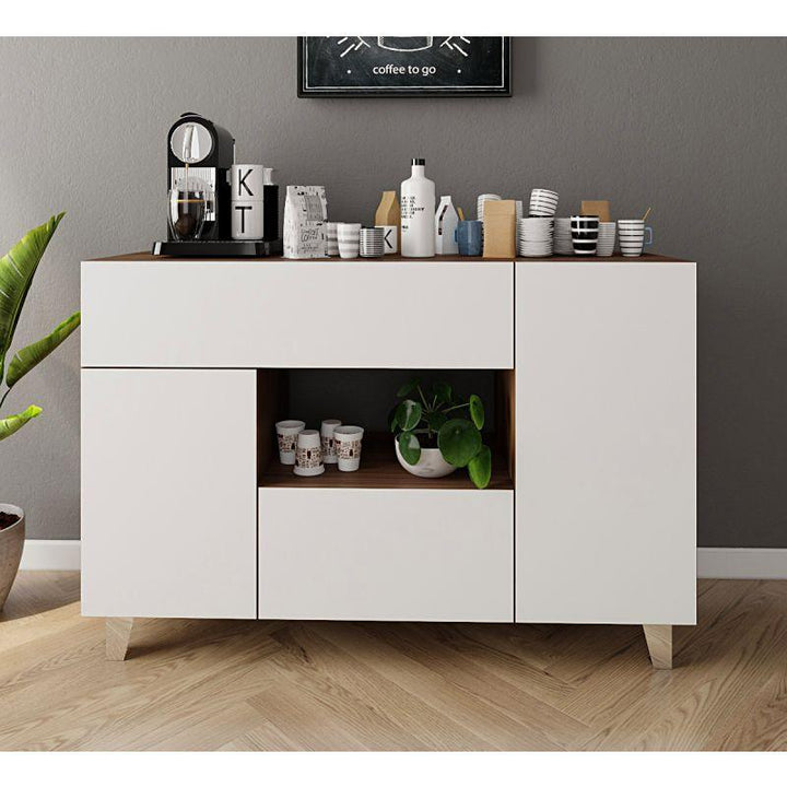 Coffee Corner with Two Shelves and Two Drawers (Brown and White) By Alhome - Zrafh.com - Your Destination for Baby & Mother Needs in Saudi Arabia