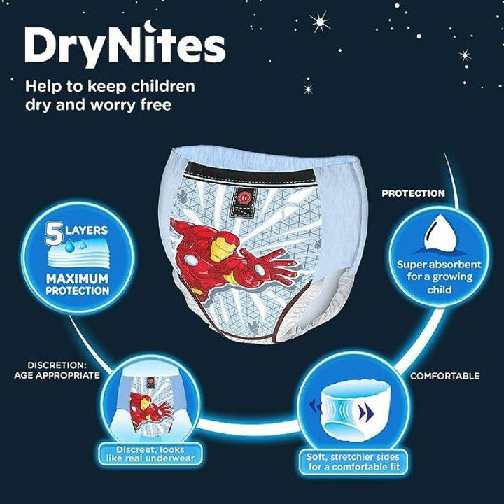 Huggies DryNites Boys Pyjama Pants for Bedwetting Age 4-7 Years Jumbo Pack  16 Nappy Pants