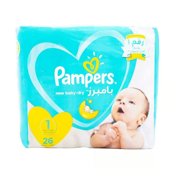 Pampers Baby Dry - Size 1 - Carry Pack of 26 Diapers - 2-5 kg - Zrafh.com - Your Destination for Baby & Mother Needs in Saudi Arabia