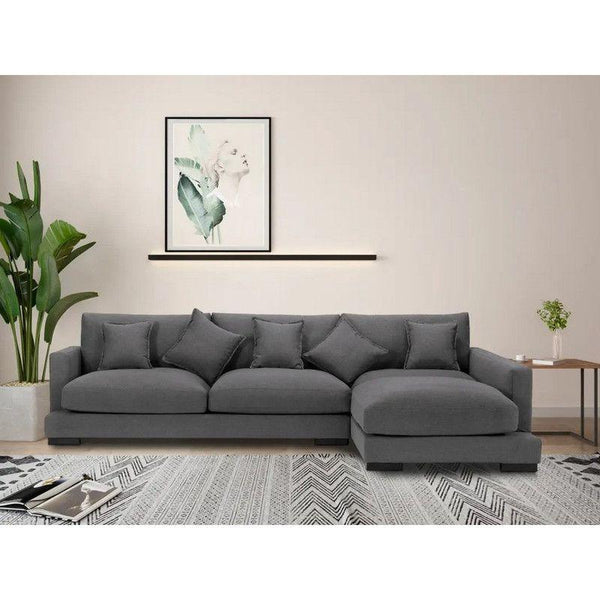 Stylish Gray Linen L-Shaped Sofa - 90x250x170x45 cm - Swedish Wood By Alhome - 110111039 - Zrafh.com - Your Destination for Baby & Mother Needs in Saudi Arabia