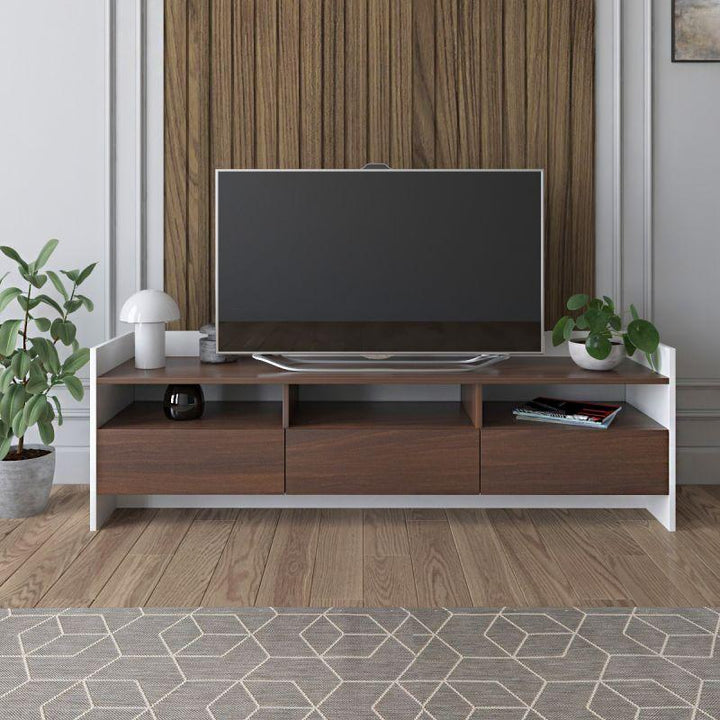 White TV Table with Brown Drawers By Alhome - Zrafh.com - Your Destination for Baby & Mother Needs in Saudi Arabia