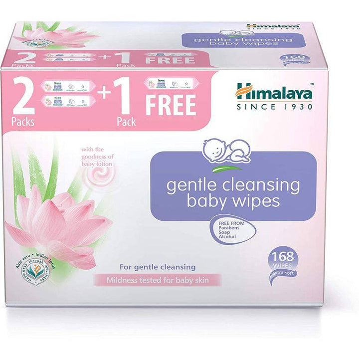 Himalaya Baby Wipes Gentle Aloe Vera & Indian Lotus - 56s 2+1 pack - 168 Wipes - ZRAFH