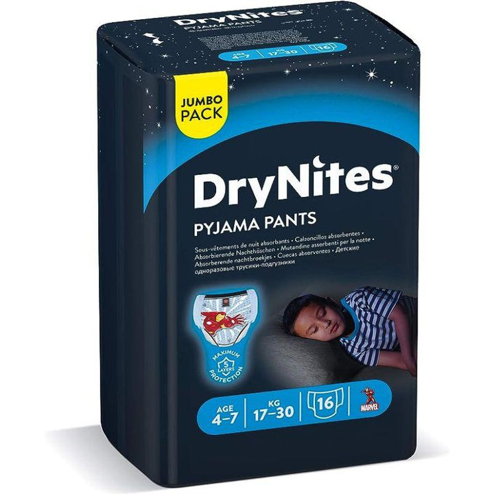 Huggies Drynites Pyjama Bed Wetting Diaper Pants - 4-7 Years - Boy - 17-30 Kg - 16 Diaper Pants - Zrafh.com - Your Destination for Baby & Mother Needs in Saudi Arabia