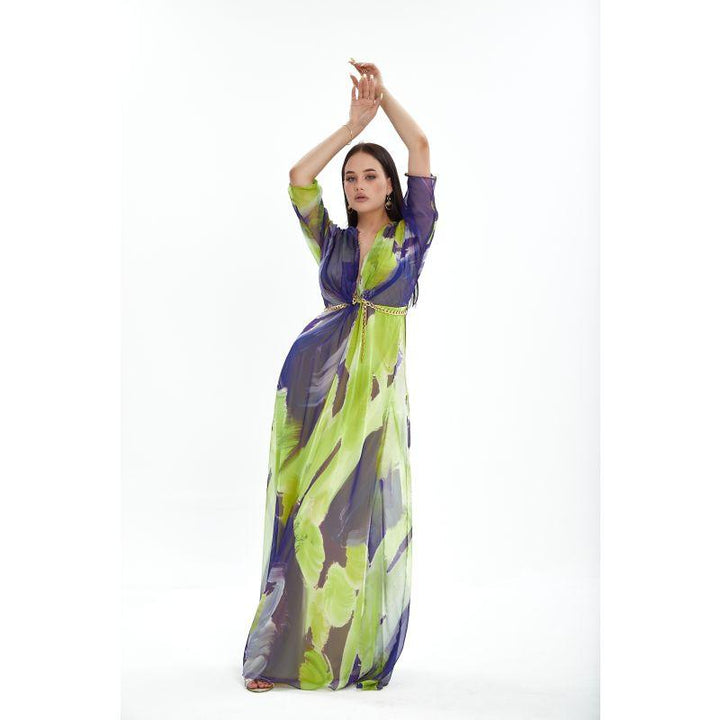 Londonella Women's Long Summer Dress - Long Sleeves - Green - Zrafh.com - Your Destination for Baby & Mother Needs in Saudi Arabia