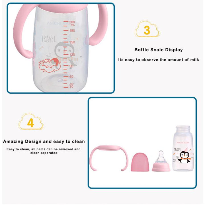 Amchi Baby Feeding Bottle with Handle-200ml - 0-1 Years - Zrafh.com - Your Destination for Baby & Mother Needs in Saudi Arabia