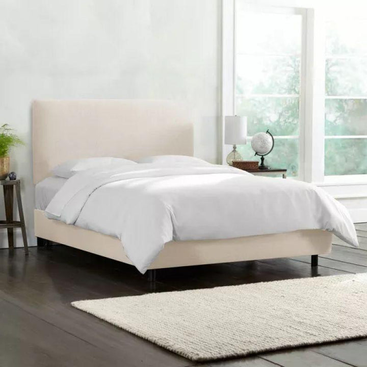 Beige Velvet Comfort: Swedish Wood Super King Bed (200x200x140) by Alhome - Zrafh.com - Your Destination for Baby & Mother Needs in Saudi Arabia