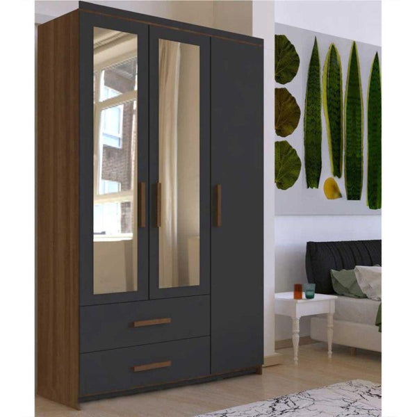 3 Door Wardrobe with Mirror, Black and Brown By Alhome - Zrafh.com - Your Destination for Baby & Mother Needs in Saudi Arabia