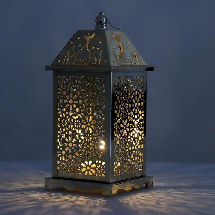 Steel Square Ramadan Lantern With Led Lighting - Gold - 27X12X12 Cm - By Family Ship - 600007815 - Zrafh.com - Your Destination for Baby & Mother Needs in Saudi Arabia