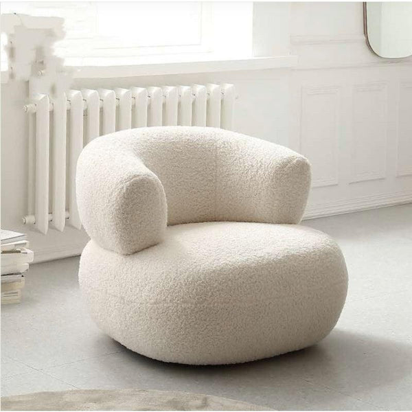 Beige Bouclé Chair with Matching Pouf By Alhome - Zrafh.com - Your Destination for Baby & Mother Needs in Saudi Arabia