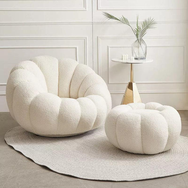 Beige Bouclé Chair with Matching Pouf By Alhome - 110111482 - Zrafh.com - Your Destination for Baby & Mother Needs in Saudi Arabia