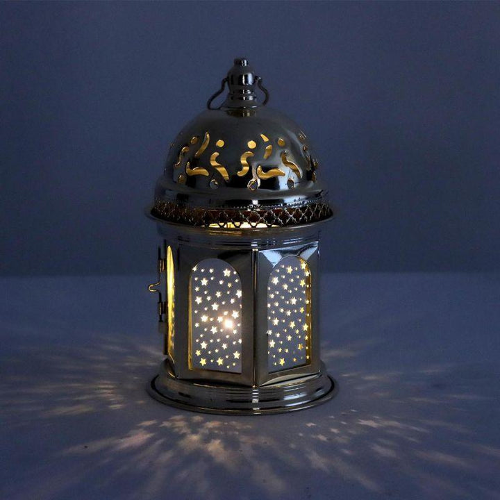 Steel Ramadan Lantern With Led Light + Sound - Gold - 22X12X12 Cm - By Family Ship - Zrafh.com - Your Destination for Baby & Mother Needs in Saudi Arabia