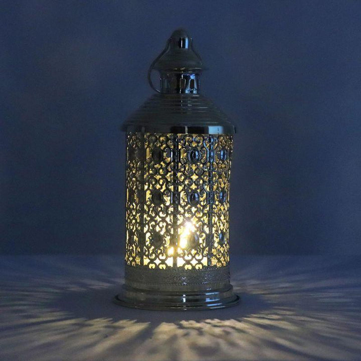 Round Steel Ramadan Lantern With Led Lighting - Gold - 26X12X12 Cm - By Family Ship - Zrafh.com - Your Destination for Baby & Mother Needs in Saudi Arabia