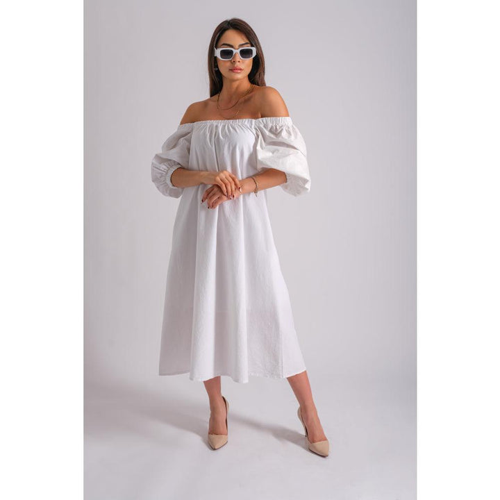 Londonella Women's half Lantern Sleeves Off-shoulder style Long Dress - White - 100199 - Zrafh.com - Your Destination for Baby & Mother Needs in Saudi Arabia