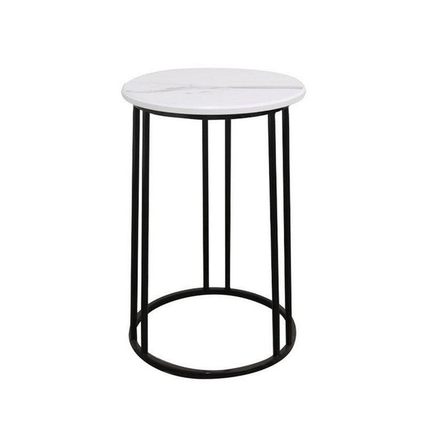 Iron and Marble Wood Side Table Black and White - 40x40x60 cm - AL-1201 By Alhome - Zrafh.com - Your Destination for Baby & Mother Needs in Saudi Arabia