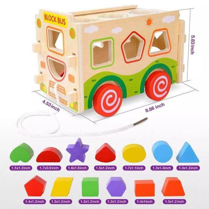 Wooden Block Bus Shape Sorter With Tangram 3D Push Truck 22.5x11.5x14.8 cm By Baby Love - 33-2270 - ZRAFH