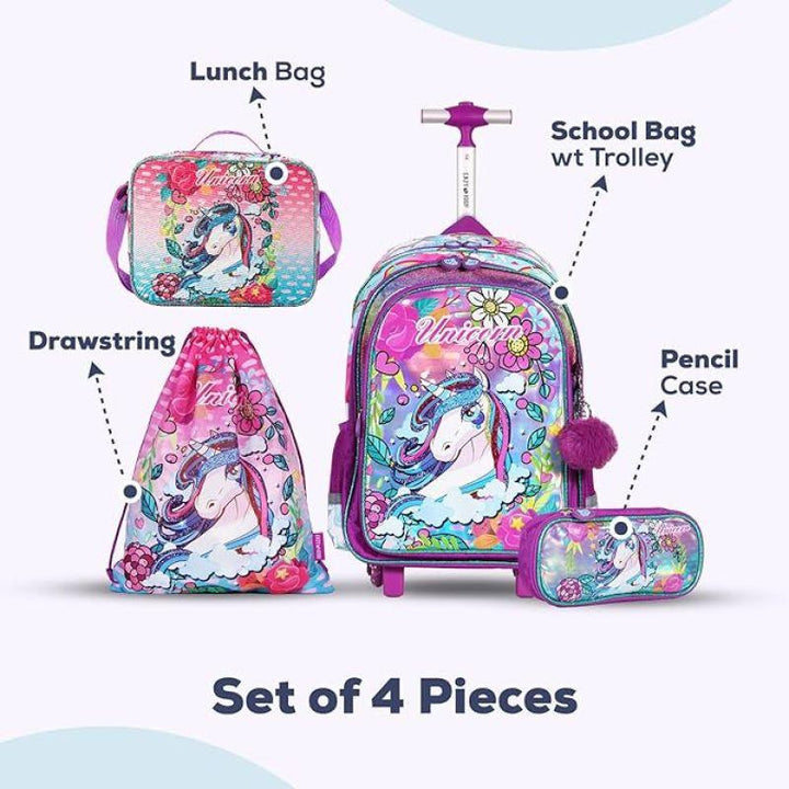 Eazy Kids Back To School 17" Set Of 4 School Bag Lunch Bag Activity Bag & Pencil Case Unicorn - Pink - Zrafh.com - Your Destination for Baby & Mother Needs in Saudi Arabia