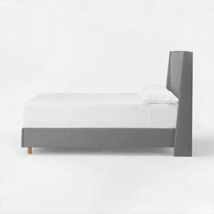 Ash Grey Linen Serenity: Swedish Wood Super King Bed (200x200x140) by Alhome - Zrafh.com - Your Destination for Baby & Mother Needs in Saudi Arabia