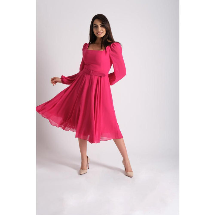 Londonella Women's Short Evening Dress With Long Sleeves & Elegant Waist Belt - 100222 - Zrafh.com - Your Destination for Baby & Mother Needs in Saudi Arabia