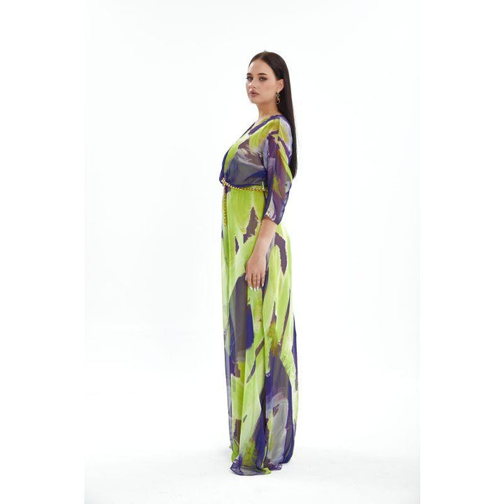 Londonella Women's Long Summer Dress - Long Sleeves - Green - Zrafh.com - Your Destination for Baby & Mother Needs in Saudi Arabia