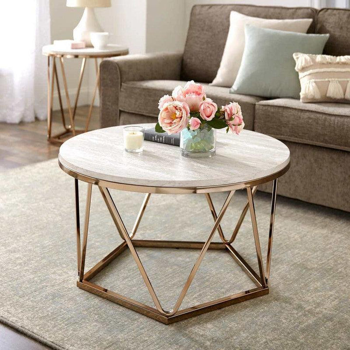 Coffee Table 80x55 cm - White & Gold - AL-2055 By Alhome - Zrafh.com - Your Destination for Baby & Mother Needs in Saudi Arabia