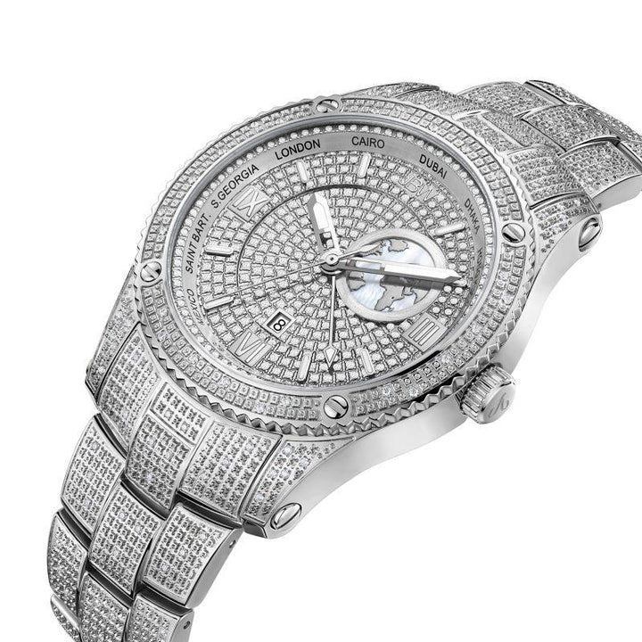Jbw Jet Setter Gmt Quartz Watch 1.00 Ctw Diamond Men's Watches - Silver - J6370 - Zrafh.com - Your Destination for Baby & Mother Needs in Saudi Arabia