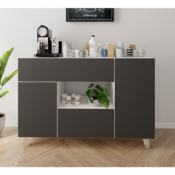 White and Black Coffee Corner with Two Shelves and Two Drawers By Alhome - Zrafh.com - Your Destination for Baby & Mother Needs in Saudi Arabia