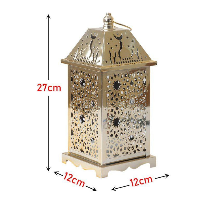 Steel Square Ramadan Lantern With Led Lighting - Gold - 27X12X12 Cm - By Family Ship - Zrafh.com - Your Destination for Baby & Mother Needs in Saudi Arabia