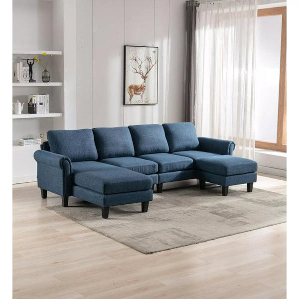 Indigo Linen U-Shaped Sofa By Alhome - Zrafh.com - Your Destination for Baby & Mother Needs in Saudi Arabia