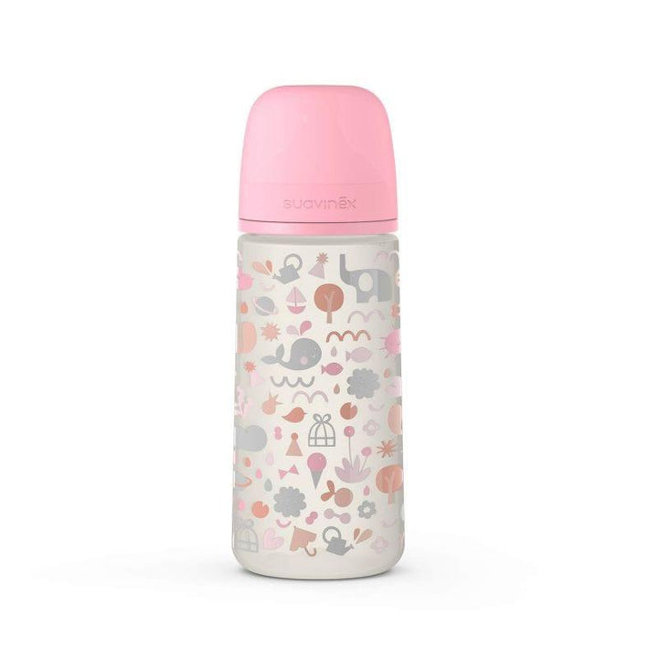 Suavinex Feeding Bottle, Physiological Silicone, Wide Mouth, 6 Months, 360 ml - Pink - ZRAFH