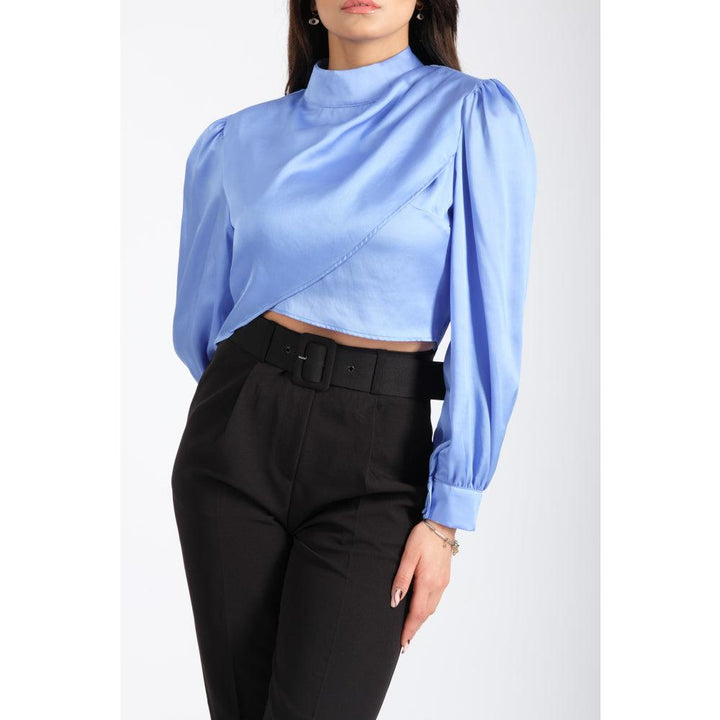 Londonella Women's Short Blouse With Long Sleeves & Closed-neckline Design - Blue - 100216 - Zrafh.com - Your Destination for Baby & Mother Needs in Saudi Arabia