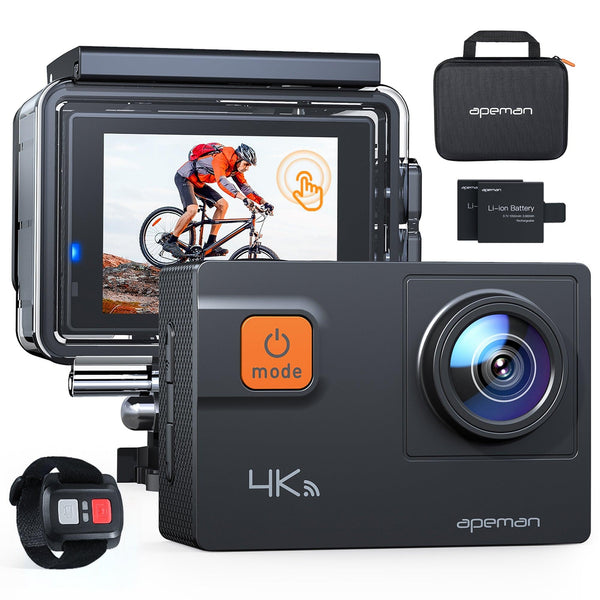 Apeman Action Camera 4K 60fps video & 20MP photos ÿå2 inch IPS real-color touchscreen ,Robust & 40M waterproof ,Wireless remote control ,loop video ,time lapse, slow motion - Zrafh.com - Your Destination for Baby & Mother Needs in Saudi Arabia