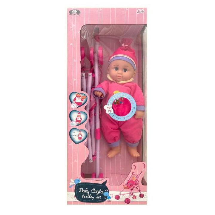 P.JOY Baby Cayla Metal Trolley With Baby Doll - 35 cm - ZRAFH