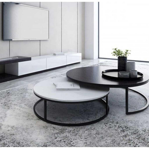 Alhome Coffee Table Set 2 Pieces - Black and White - AL-520 - Zrafh.com - Your Destination for Baby & Mother Needs in Saudi Arabia