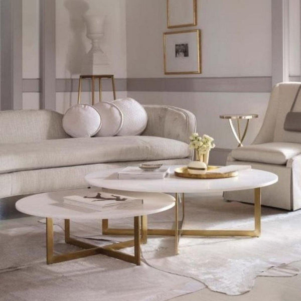 Alhome Elegant center table set - consisting of two pieces - white and gold - AL-51 - Zrafh.com - Your Destination for Baby & Mother Needs in Saudi Arabia