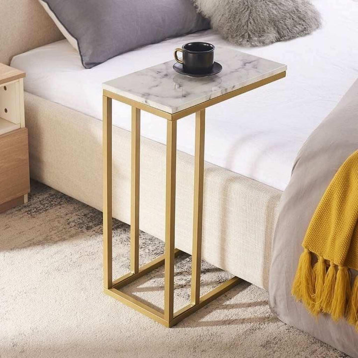 Alhome Center Table 40 x 25 x 60 cm - White and Gold - AL-94 - Zrafh.com - Your Destination for Baby & Mother Needs in Saudi Arabia