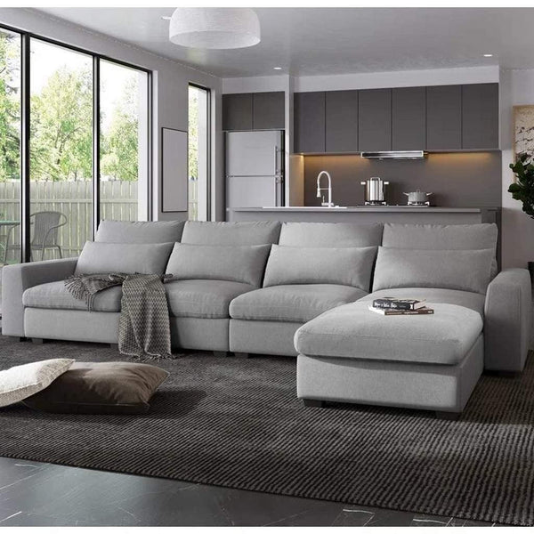 Alhome Corner sofa, size 300x180x80x85 cm - grey - AL-166 - Zrafh.com - Your Destination for Baby & Mother Needs in Saudi Arabia