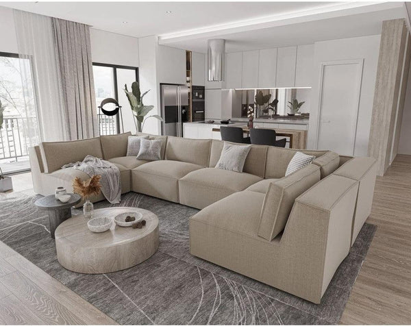 Alhome U-shaped sofa, 380 x 212 x 100 x 80 cm - beige - AL-148 - Zrafh.com - Your Destination for Baby & Mother Needs in Saudi Arabia
