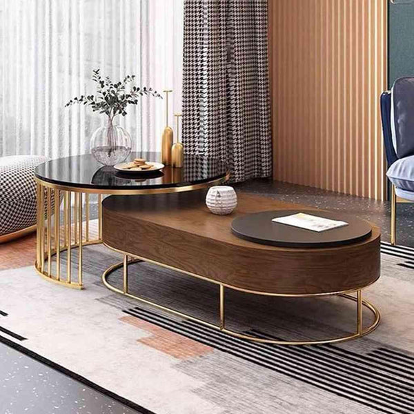 Alhome Coffee Table Set - 2 Pieces - Brown and Gold - AL-105 - Zrafh.com - Your Destination for Baby & Mother Needs in Saudi Arabia