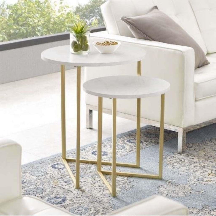 Alhome side tables set - 2 pieces - white and gold - AL-216 - Zrafh.com - Your Destination for Baby & Mother Needs in Saudi Arabia