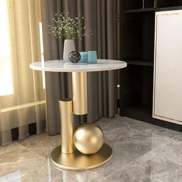 Alhome Wooden Side Table - 50x60 cm - Gold and White - AL-205 - Zrafh.com - Your Destination for Baby & Mother Needs in Saudi Arabia