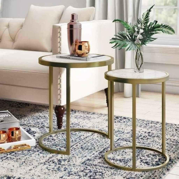 Alhome side tables 2 pieces - white and gold - AL-198 - Zrafh.com - Your Destination for Baby & Mother Needs in Saudi Arabia