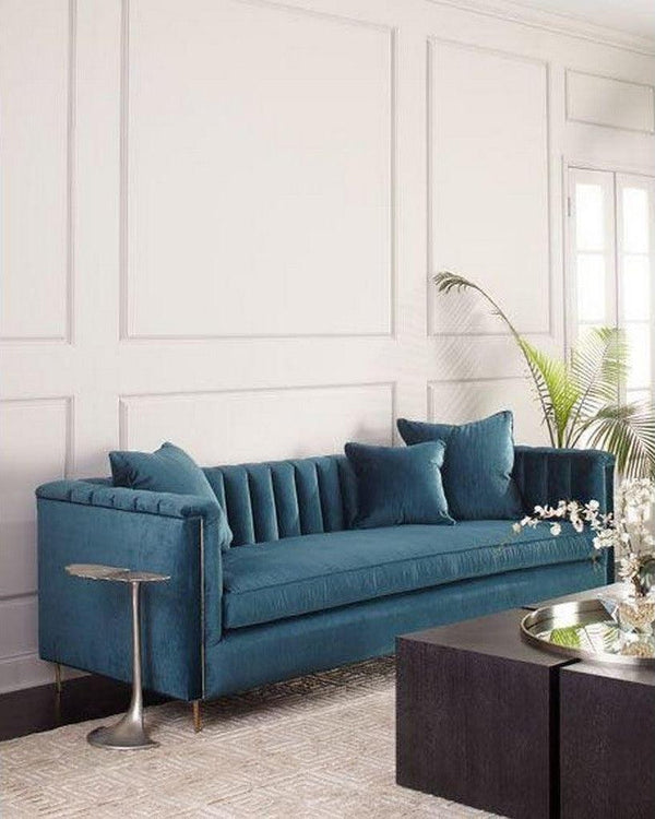 AlhomeThree-seater sofa made of Swedish wood and velvet - blue - AL-594 - Zrafh.com - Your Destination for Baby & Mother Needs in Saudi Arabia