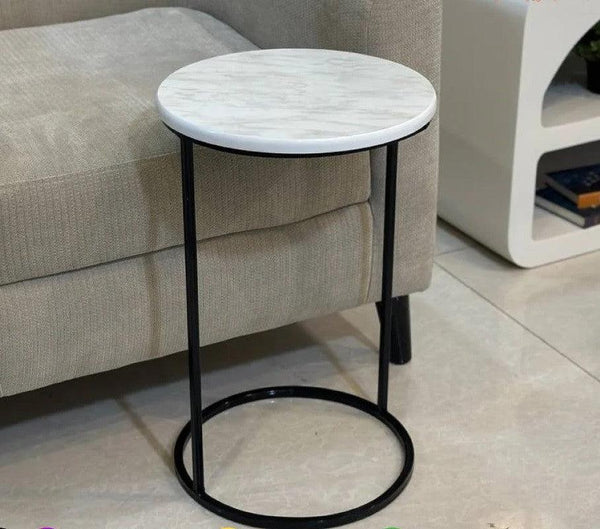 Alhome Iron, marble and wood side table, black and white - 56x36 cm - AL-586 - Zrafh.com - Your Destination for Baby & Mother Needs in Saudi Arabia