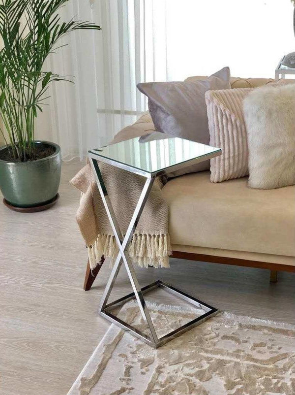 Alhome side table, size 40 x 40 x 60 cm - silver - AL-269 - Zrafh.com - Your Destination for Baby & Mother Needs in Saudi Arabia
