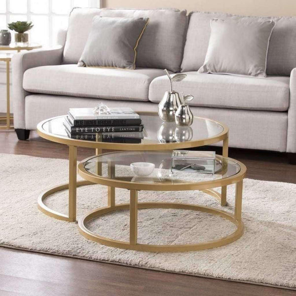 Alhome Center Table Set - Elegant, Consists of Two Pieces - Gold - AL-303 - Zrafh.com - Your Destination for Baby & Mother Needs in Saudi Arabia