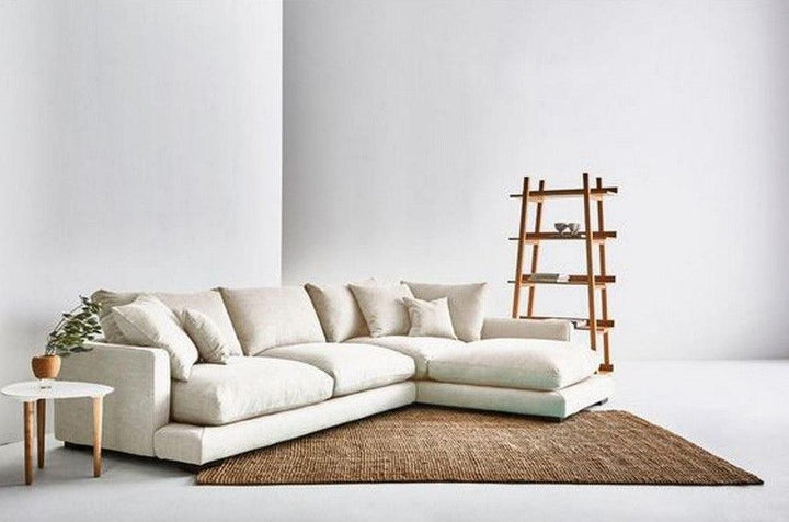 Alhome Sofa, size 260x170x85x80 cm, made of linen and Swedish wood - white - AL-287 - Zrafh.com - Your Destination for Baby & Mother Needs in Saudi Arabia