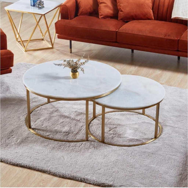 Alhome center table set consisting of two pieces - white and gold - AL-274 - Zrafh.com - Your Destination for Baby & Mother Needs in Saudi Arabia